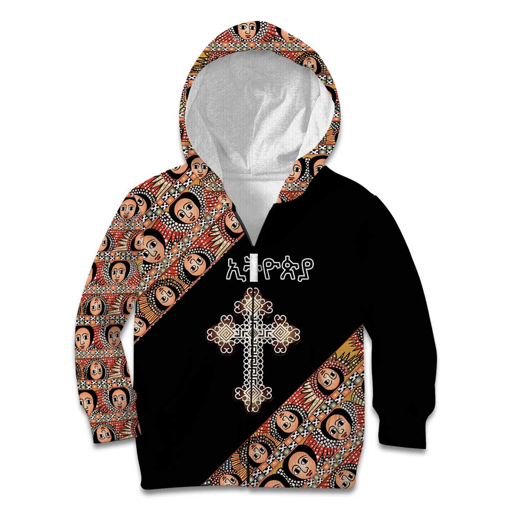 Personalized Ethiopian Orthodox Church Angel Kid Hoodie Black Color