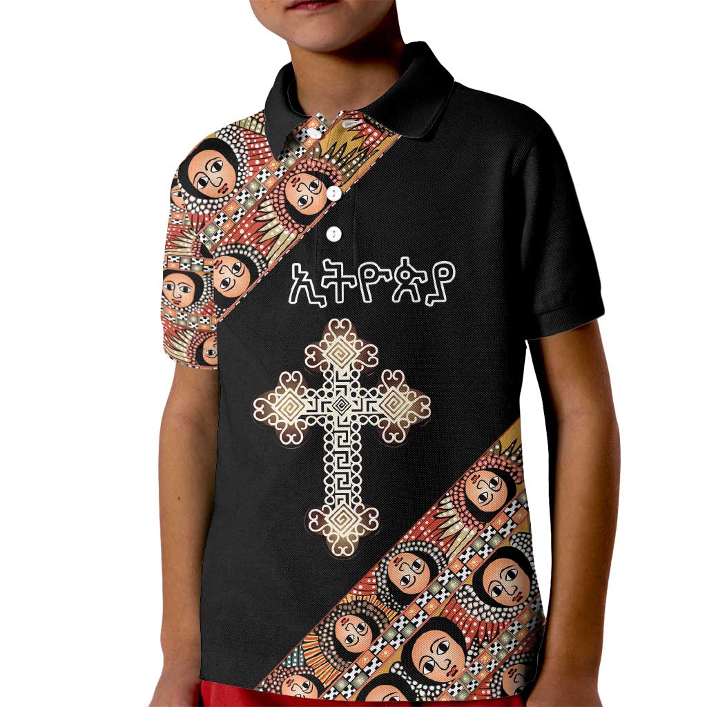 Personalized Ethiopian Orthodox Church Angel Kid Polo Shirt Black Color