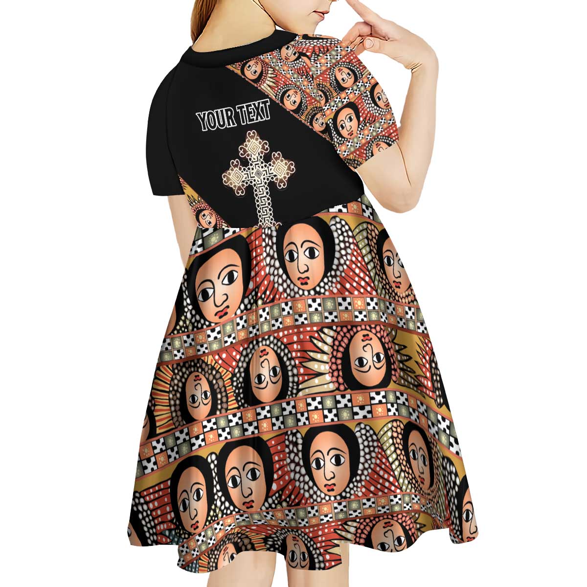 Personalized Ethiopian Orthodox Church Angel Kid Short Sleeve Dress Black Color