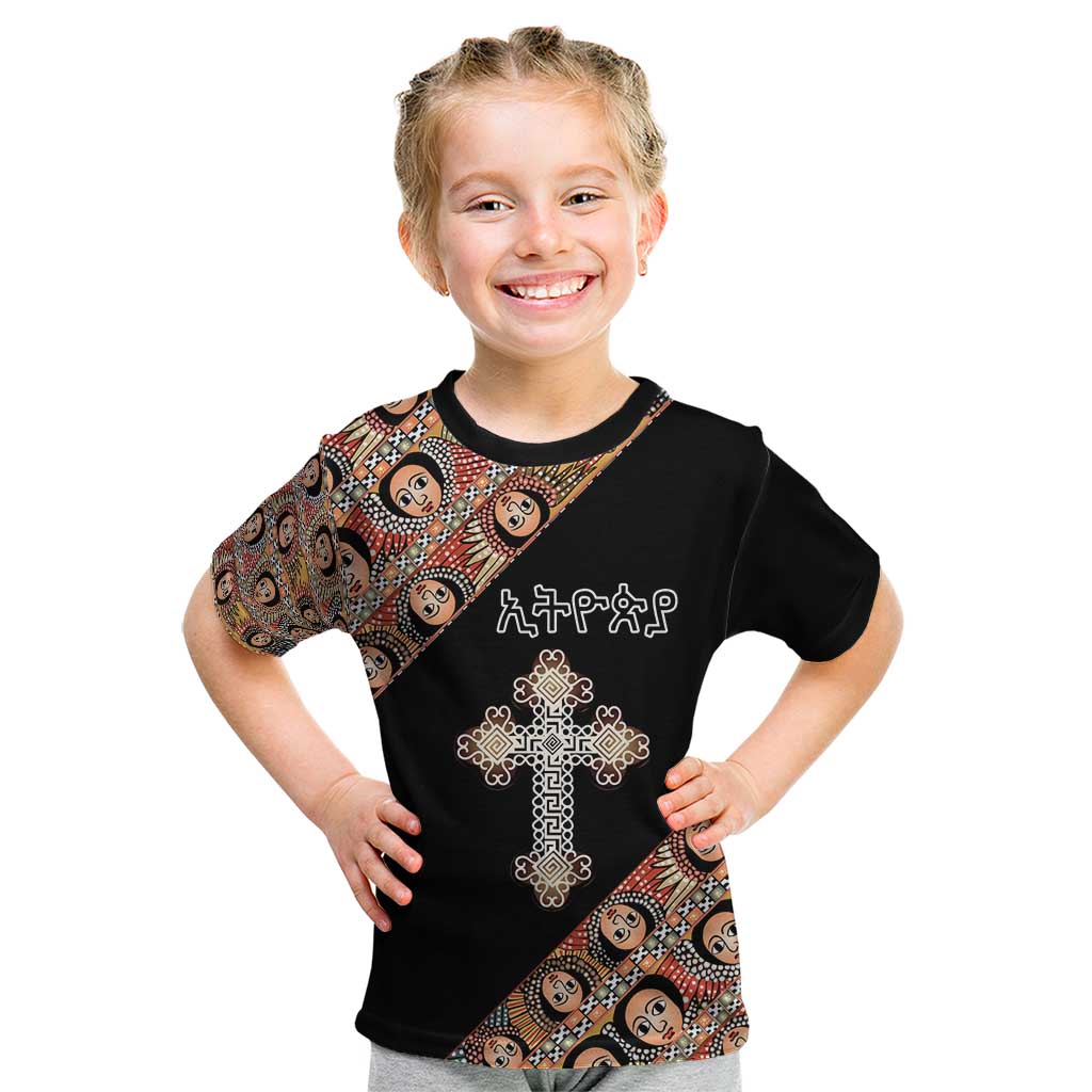Personalized Ethiopian Orthodox Church Angel Kid T Shirt Black Color