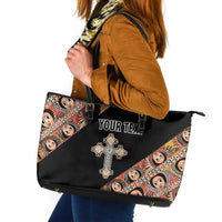 Personalized Ethiopian Orthodox Church Angel Leather Tote Bag Black Color