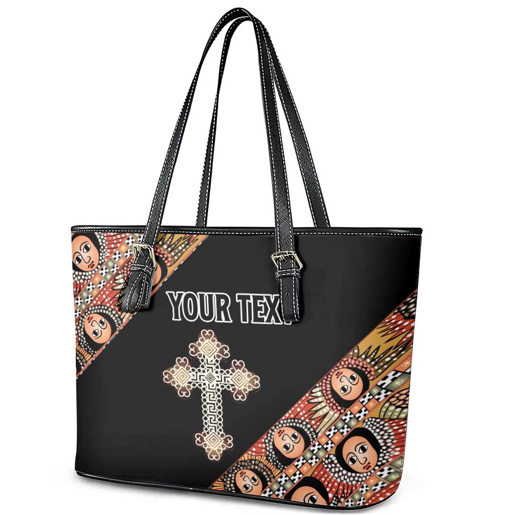 Personalized Ethiopian Orthodox Church Angel Leather Tote Bag Black Color