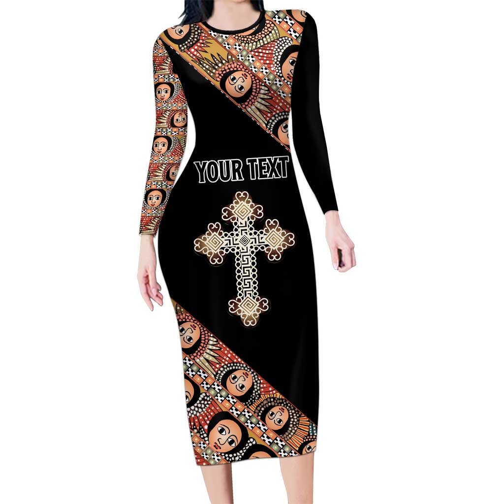 Personalized Ethiopian Orthodox Church Angel Long Sleeve Bodycon Dress Black Color