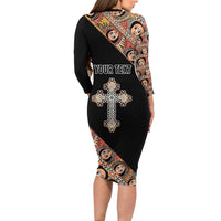 Personalized Ethiopian Orthodox Church Angel Long Sleeve Bodycon Dress Black Color