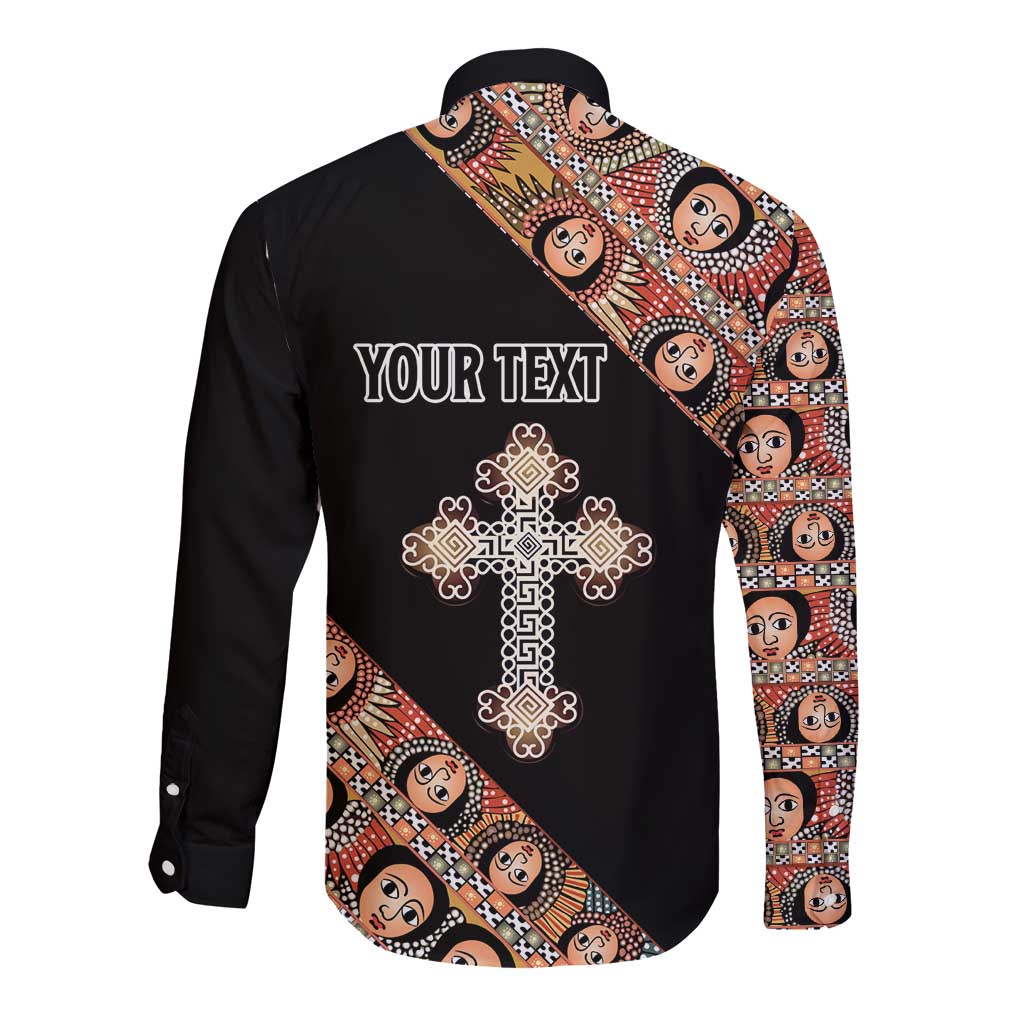 Personalized Ethiopian Orthodox Church Angel Long Sleeve Button Shirt Black Color