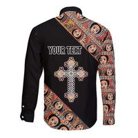 Personalized Ethiopian Orthodox Church Angel Long Sleeve Button Shirt Black Color