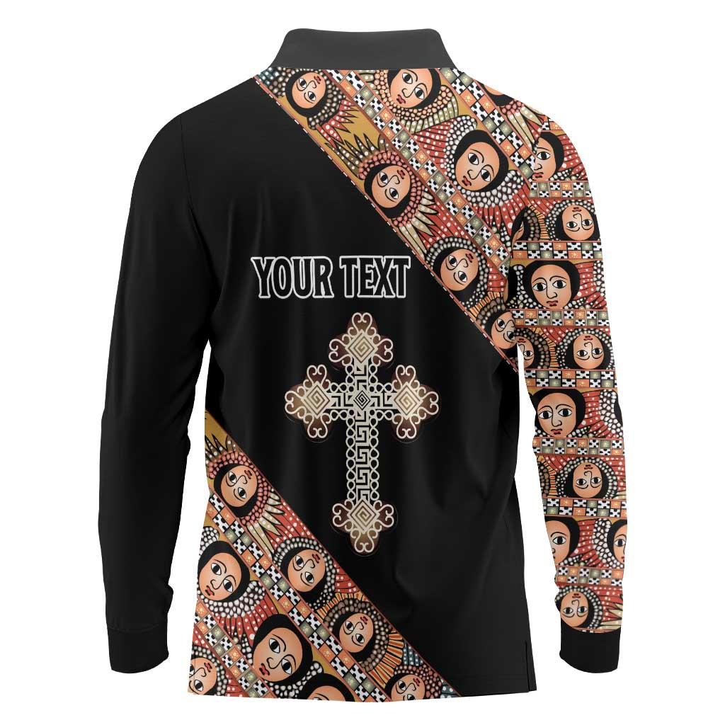 Personalized Ethiopian Orthodox Church Angel Long Sleeve Polo Shirt Black Color