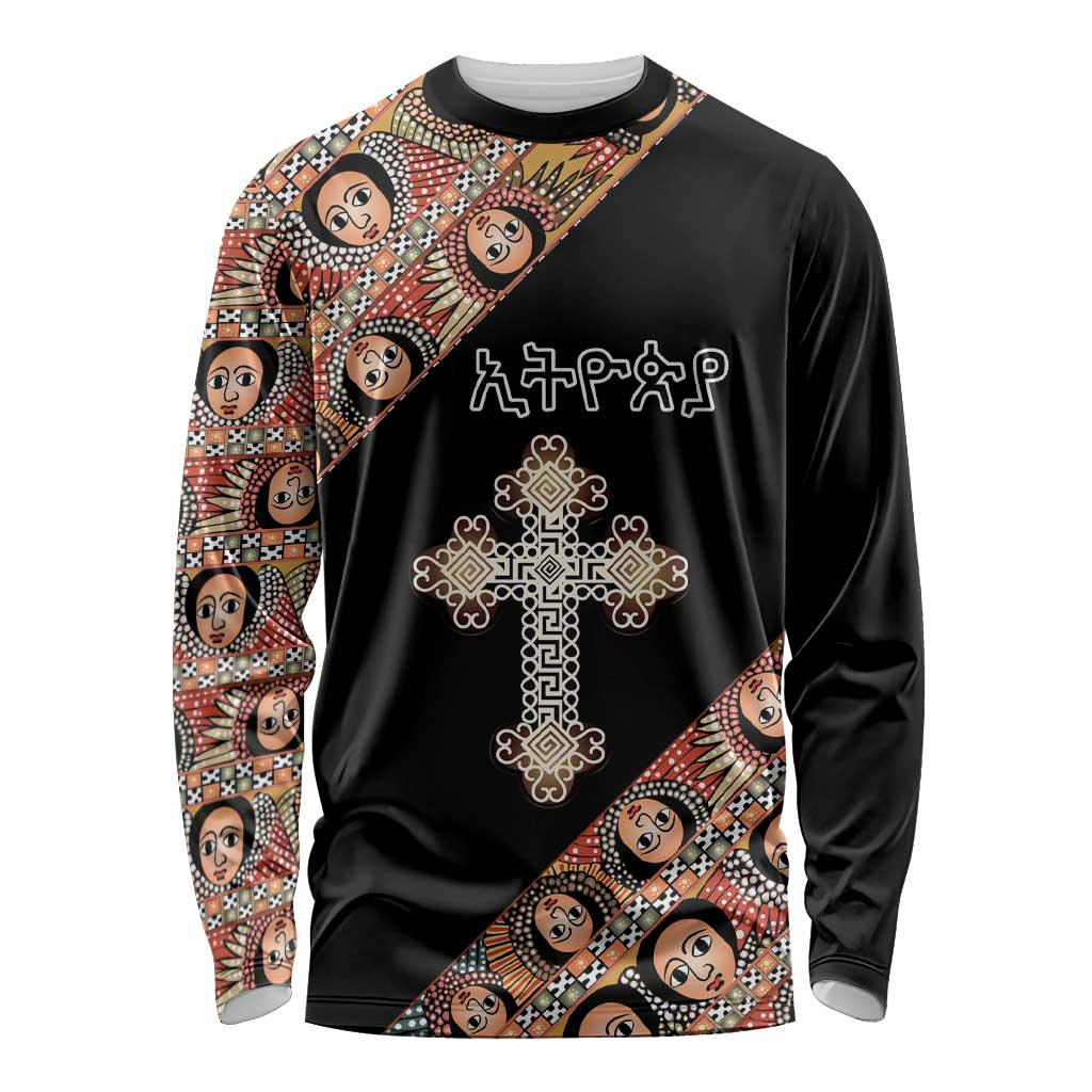 Personalized Ethiopian Orthodox Church Angel Long Sleeve Shirt Black Color