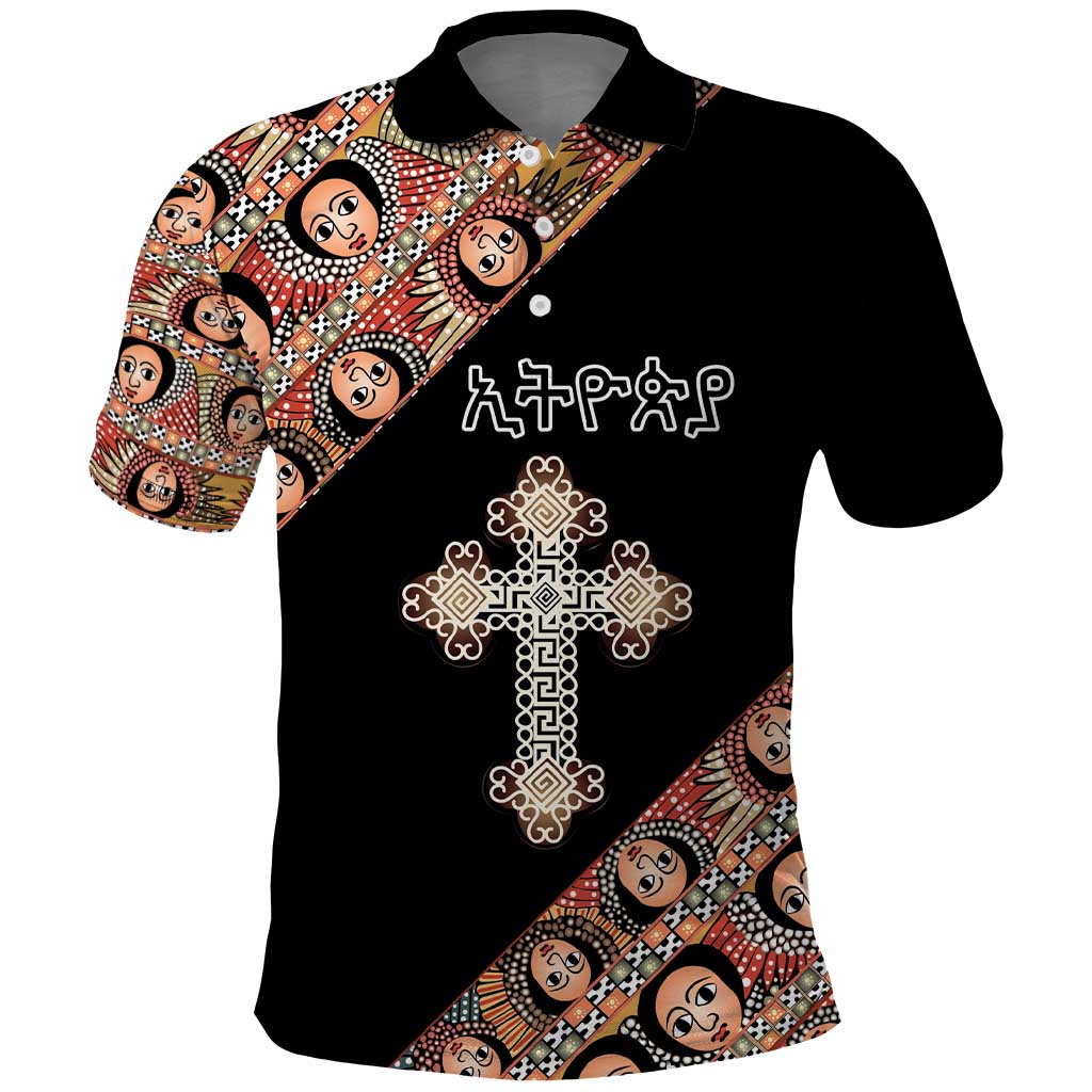 Personalized Ethiopian Orthodox Church Angel Polo Shirt Black Color