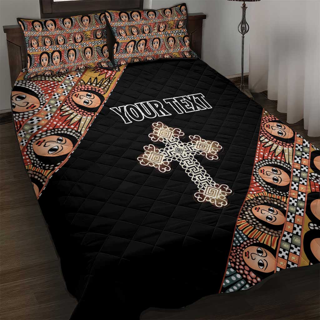 Personalized Ethiopian Orthodox Church Angel Quilt Bed Set Black Color
