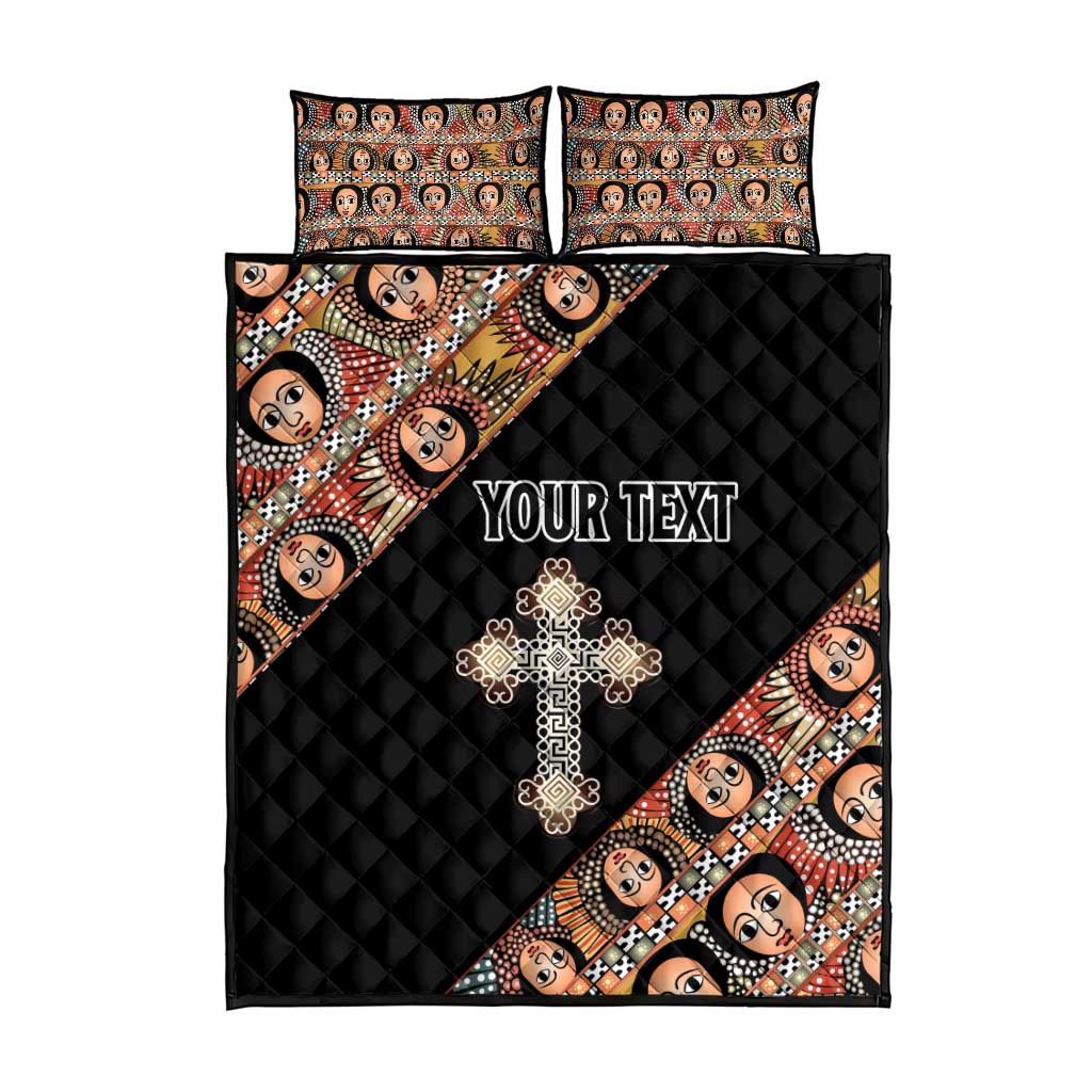 Personalized Ethiopian Orthodox Church Angel Quilt Bed Set Black Color