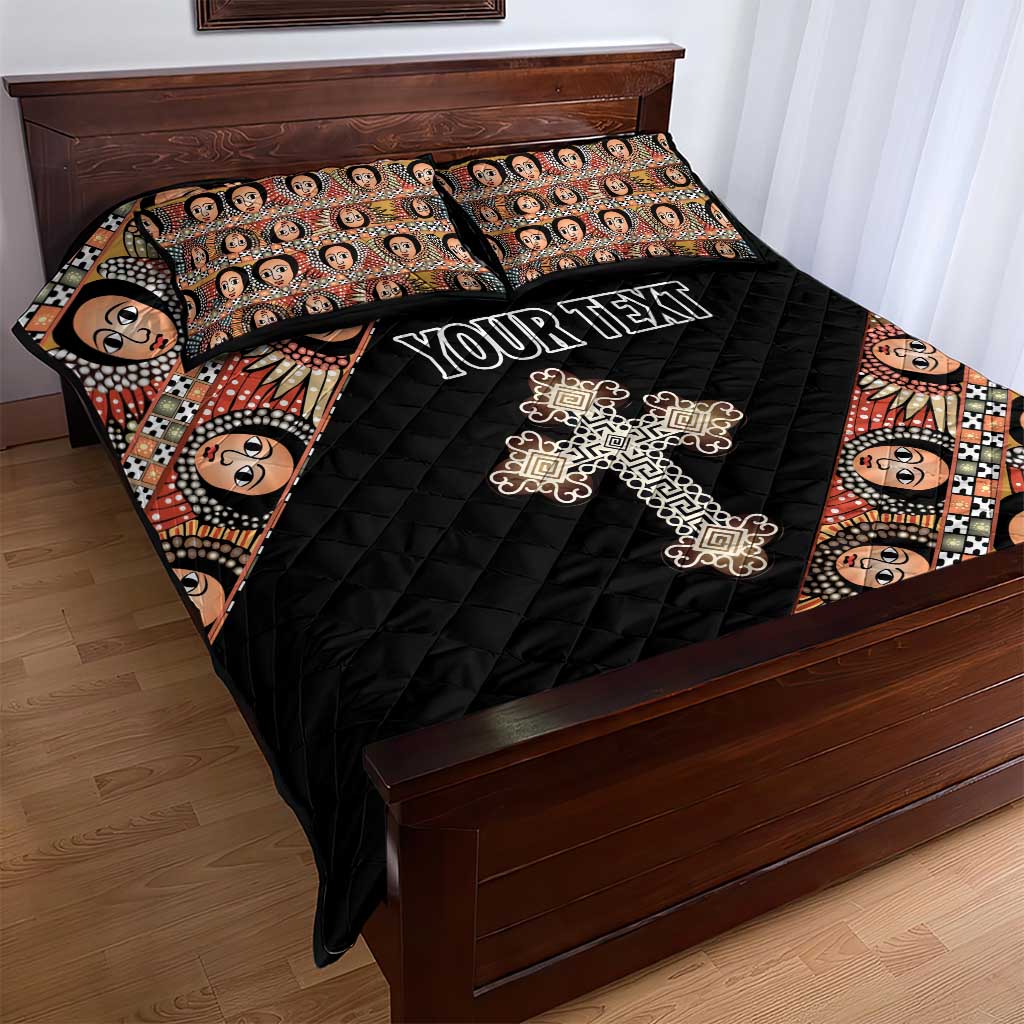 Personalized Ethiopian Orthodox Church Angel Quilt Bed Set Black Color