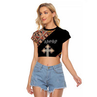 Personalized Ethiopian Orthodox Church Angel Raglan Cropped T Shirt Black Color