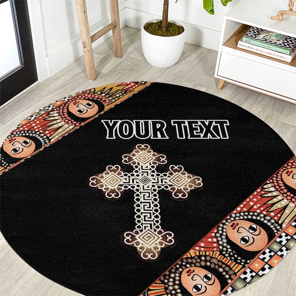 Personalized Ethiopian Orthodox Church Angel Round Carpet Black Color