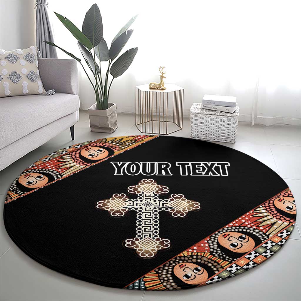 Personalized Ethiopian Orthodox Church Angel Round Carpet Black Color