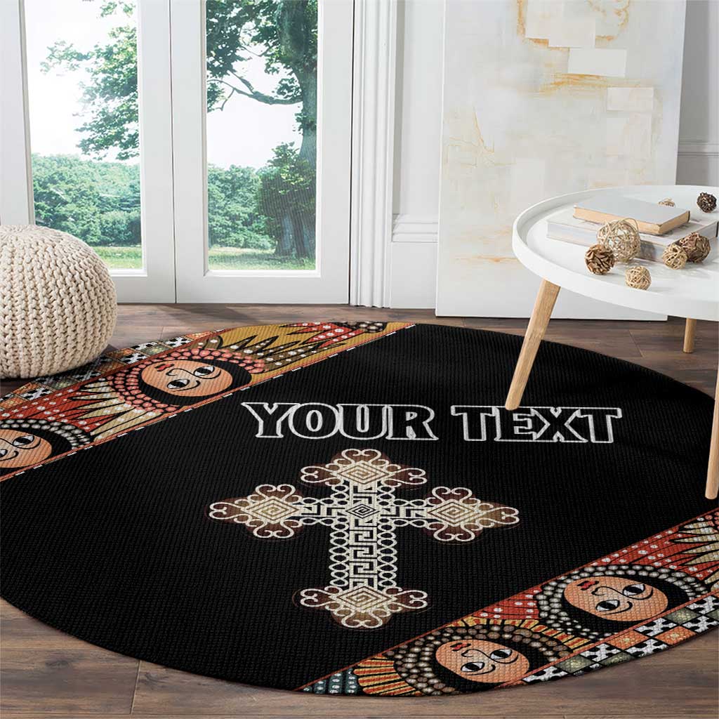 Personalized Ethiopian Orthodox Church Angel Round Carpet Black Color