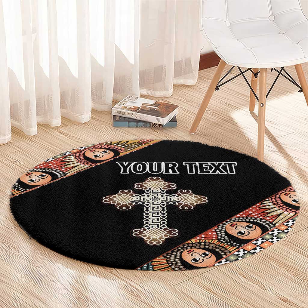 Personalized Ethiopian Orthodox Church Angel Round Carpet Black Color