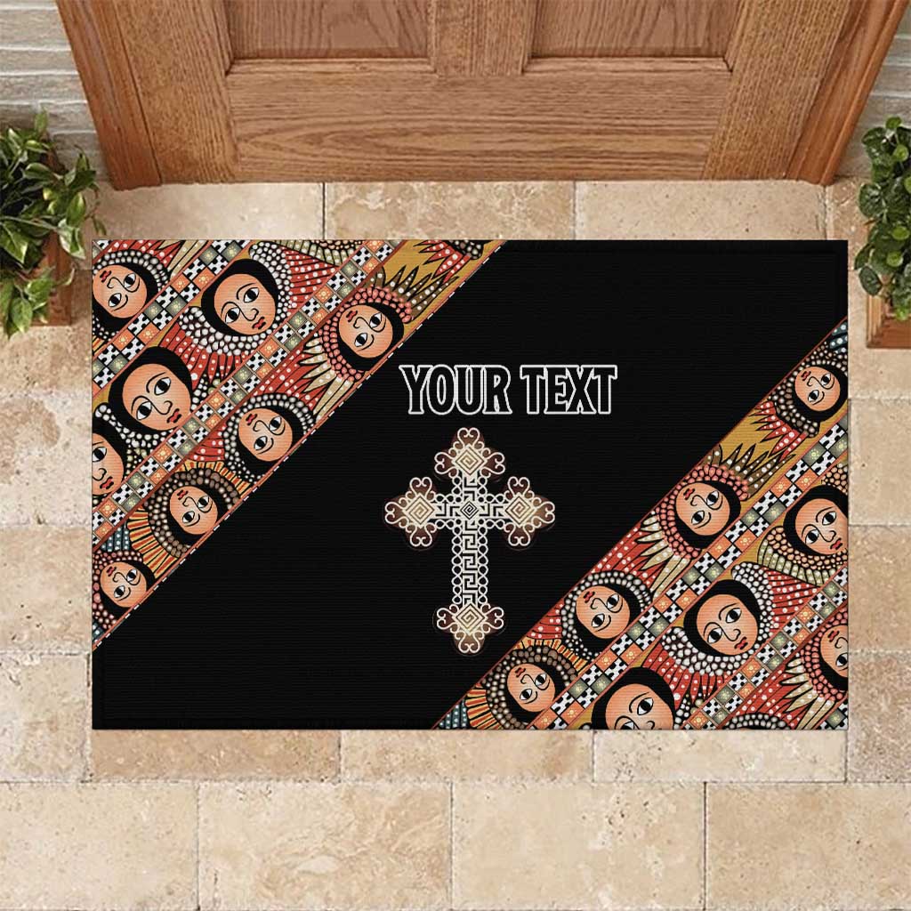 Personalized Ethiopian Orthodox Church Angel Rubber Doormat Black Color
