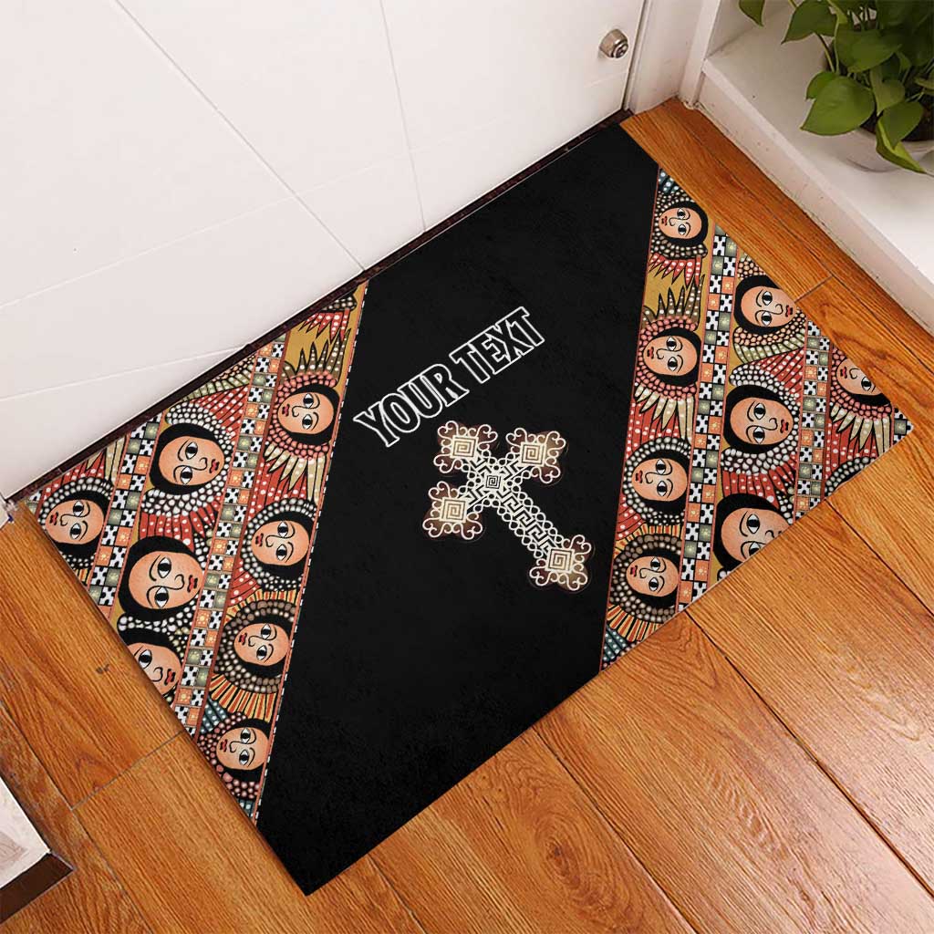Personalized Ethiopian Orthodox Church Angel Rubber Doormat Black Color