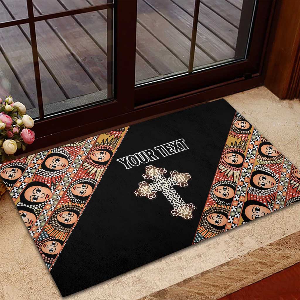 Personalized Ethiopian Orthodox Church Angel Rubber Doormat Black Color
