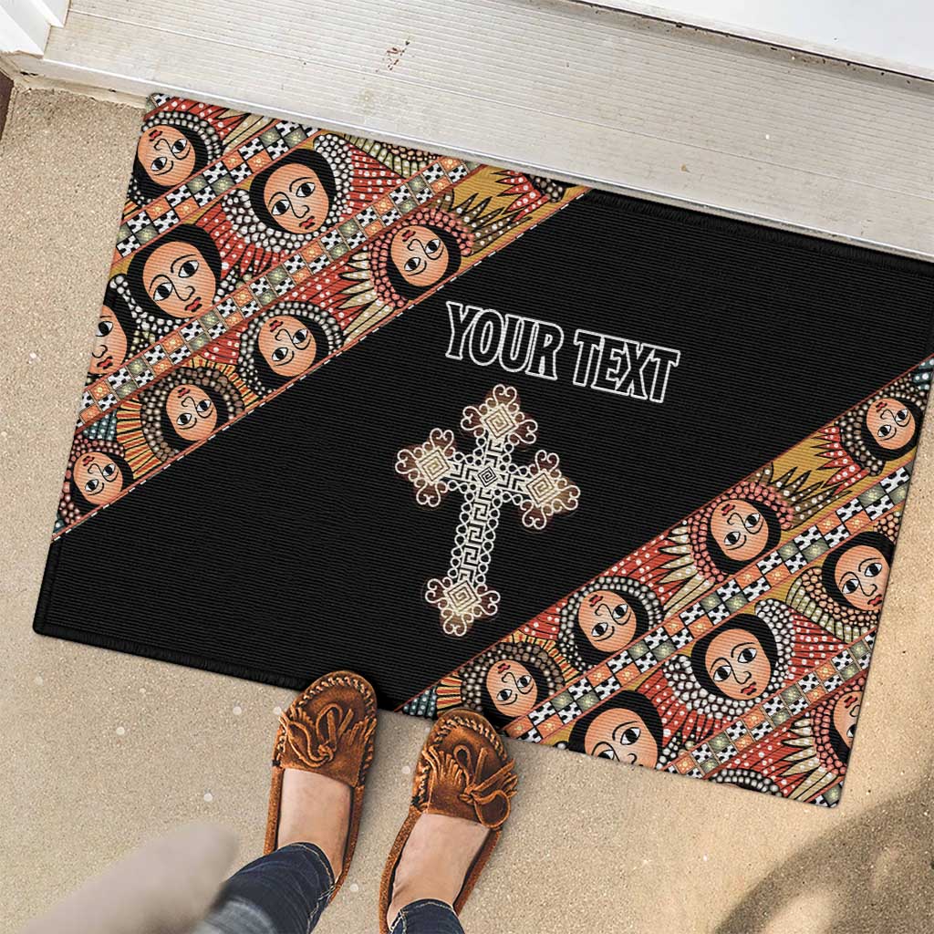Personalized Ethiopian Orthodox Church Angel Rubber Doormat Black Color