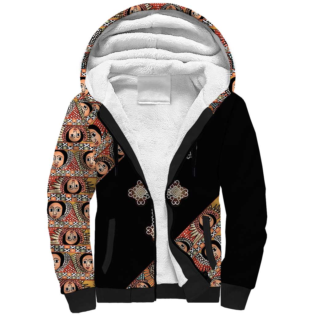 Personalized Ethiopian Orthodox Church Angel Sherpa Hoodie Black Color