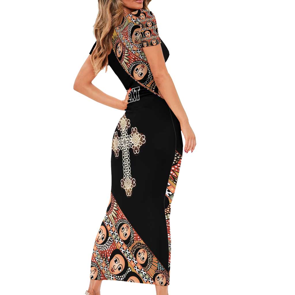 Personalized Ethiopian Orthodox Church Angel Short Sleeve Bodycon Dress Black Color