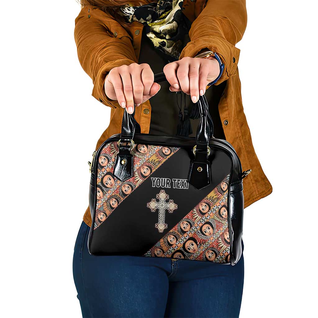 Personalized Ethiopian Orthodox Church Angel Shoulder Handbag Black Color
