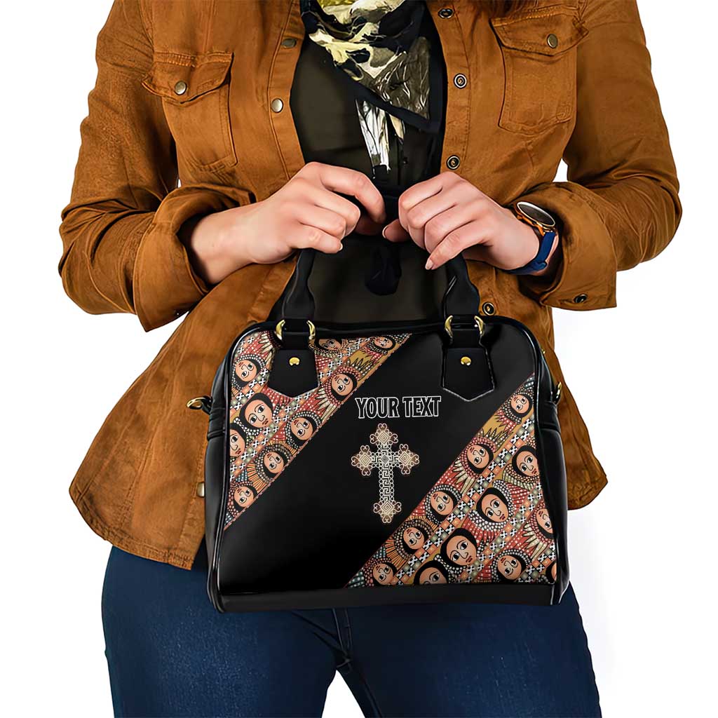 Personalized Ethiopian Orthodox Church Angel Shoulder Handbag Black Color