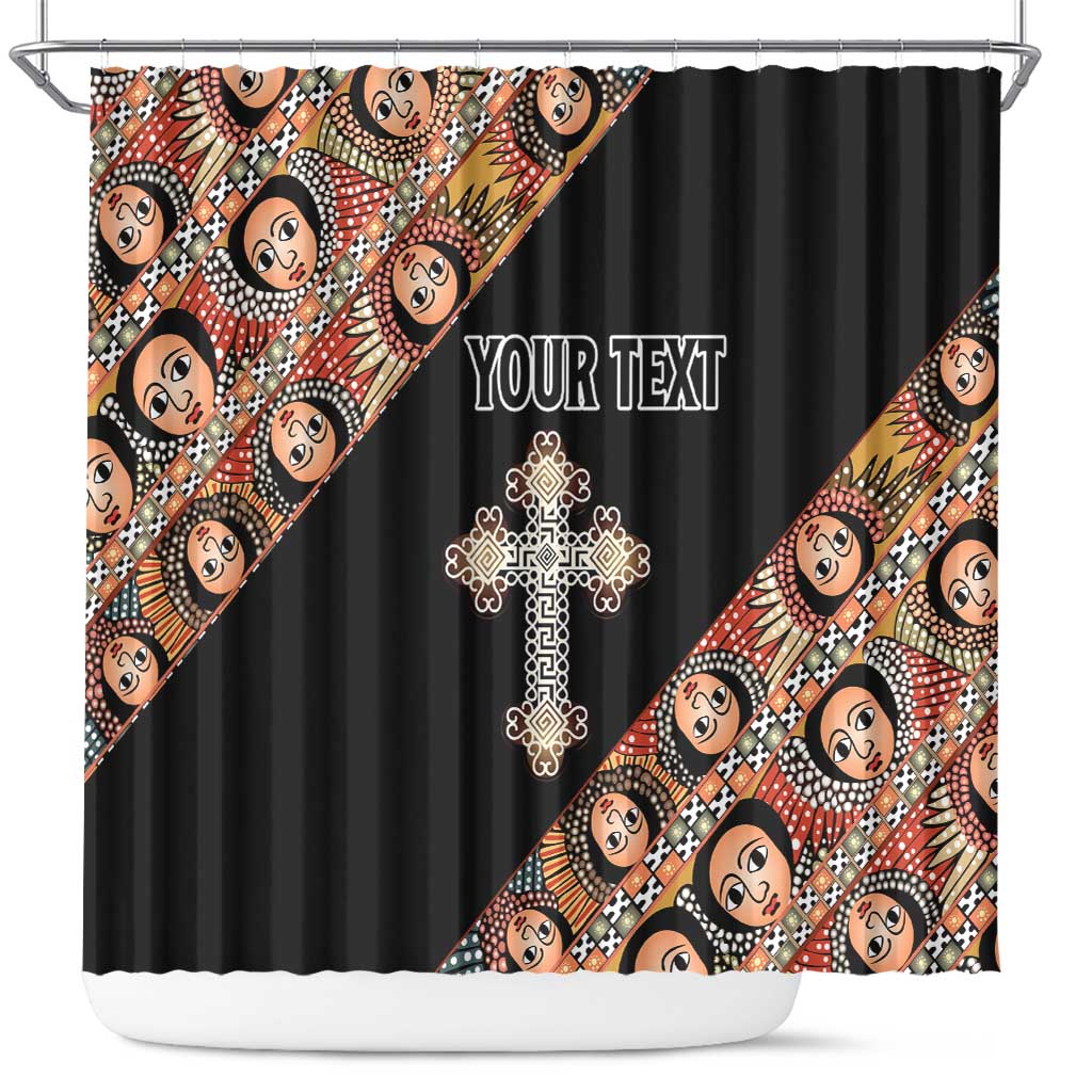 Personalized Ethiopian Orthodox Church Angel Shower Curtain Black Color