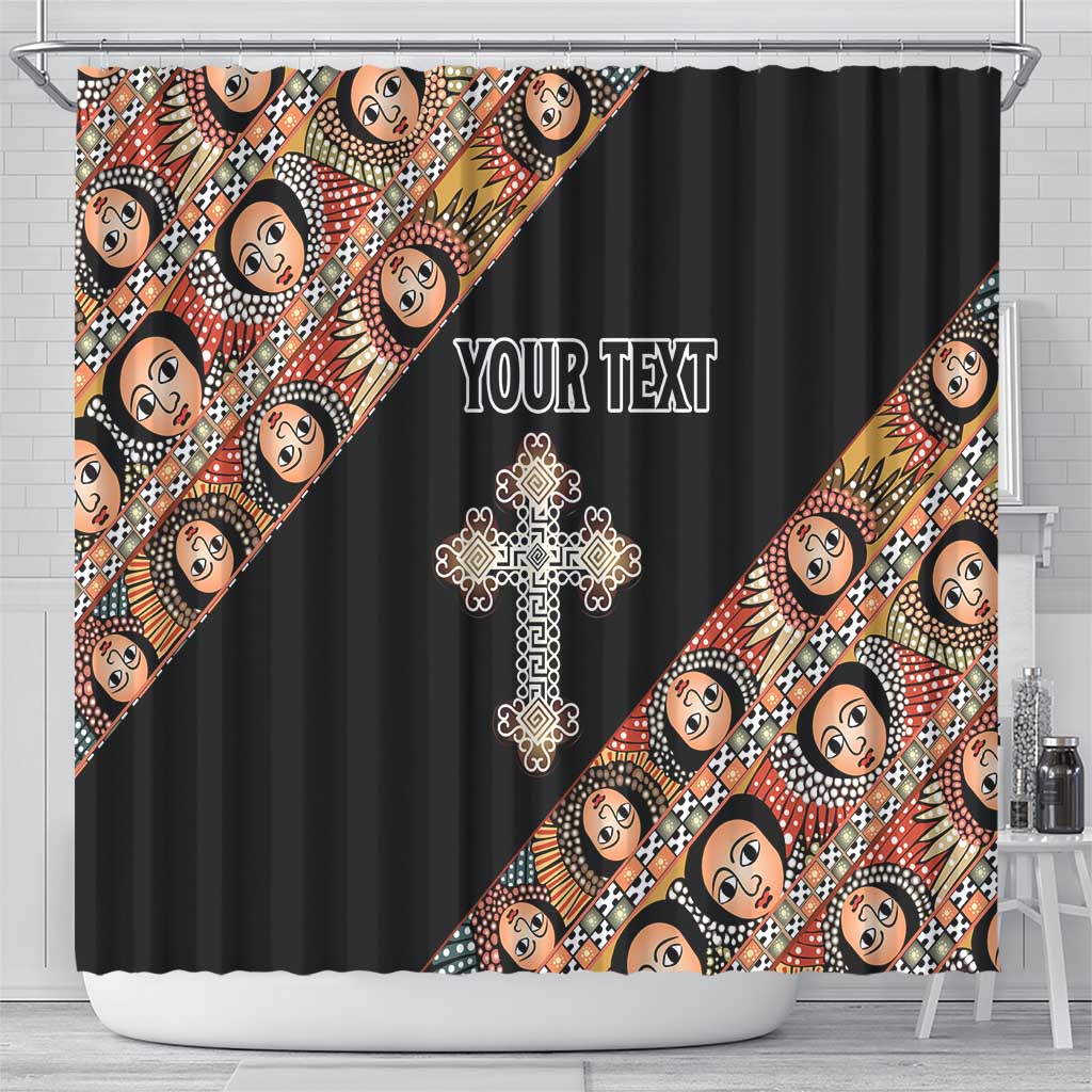 Personalized Ethiopian Orthodox Church Angel Shower Curtain Black Color