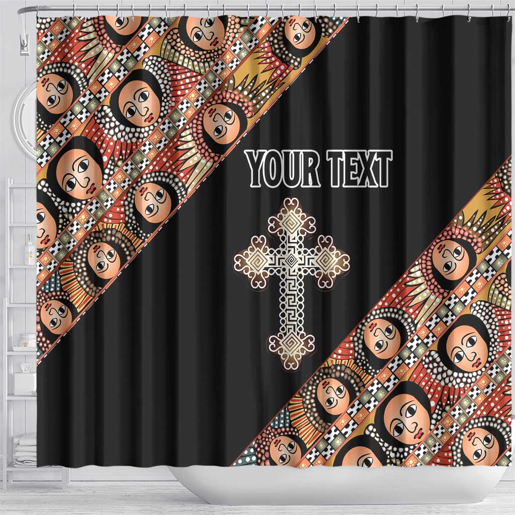 Personalized Ethiopian Orthodox Church Angel Shower Curtain Black Color