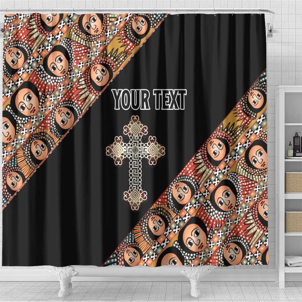 Personalized Ethiopian Orthodox Church Angel Shower Curtain Black Color