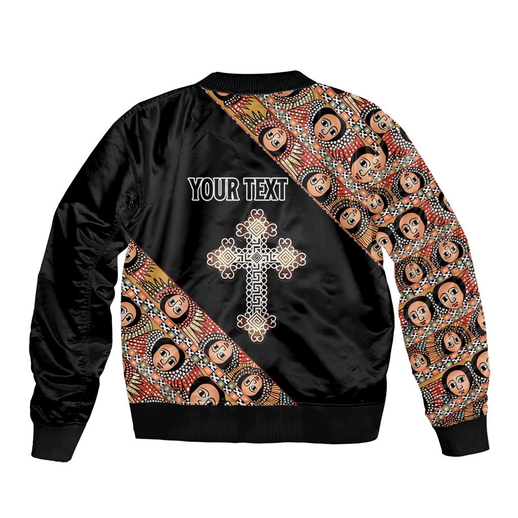 Personalized Ethiopian Orthodox Church Angel Sleeve Zip Bomber Jacket Black Color