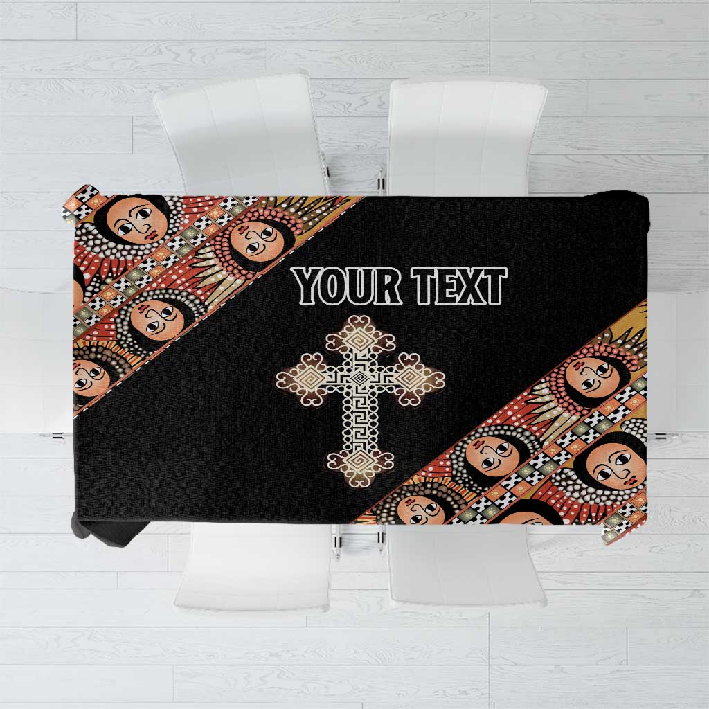Personalized Ethiopian Orthodox Church Angel Tablecloth Black Color