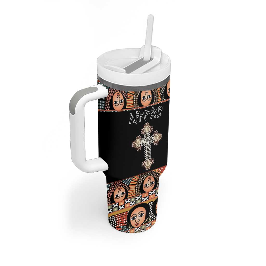 Personalized Ethiopian Orthodox Church Angel Tumbler With Handle Black Color