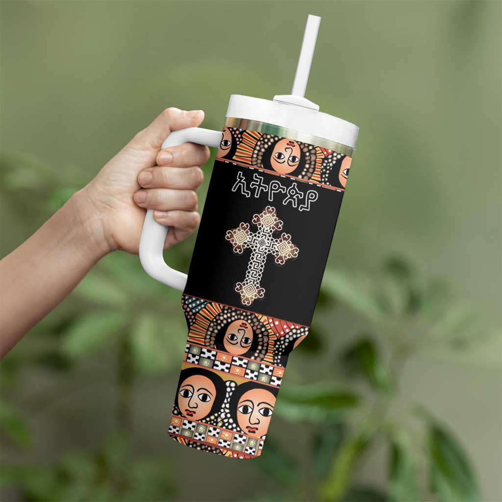 Personalized Ethiopian Orthodox Church Angel Tumbler With Handle Black Color