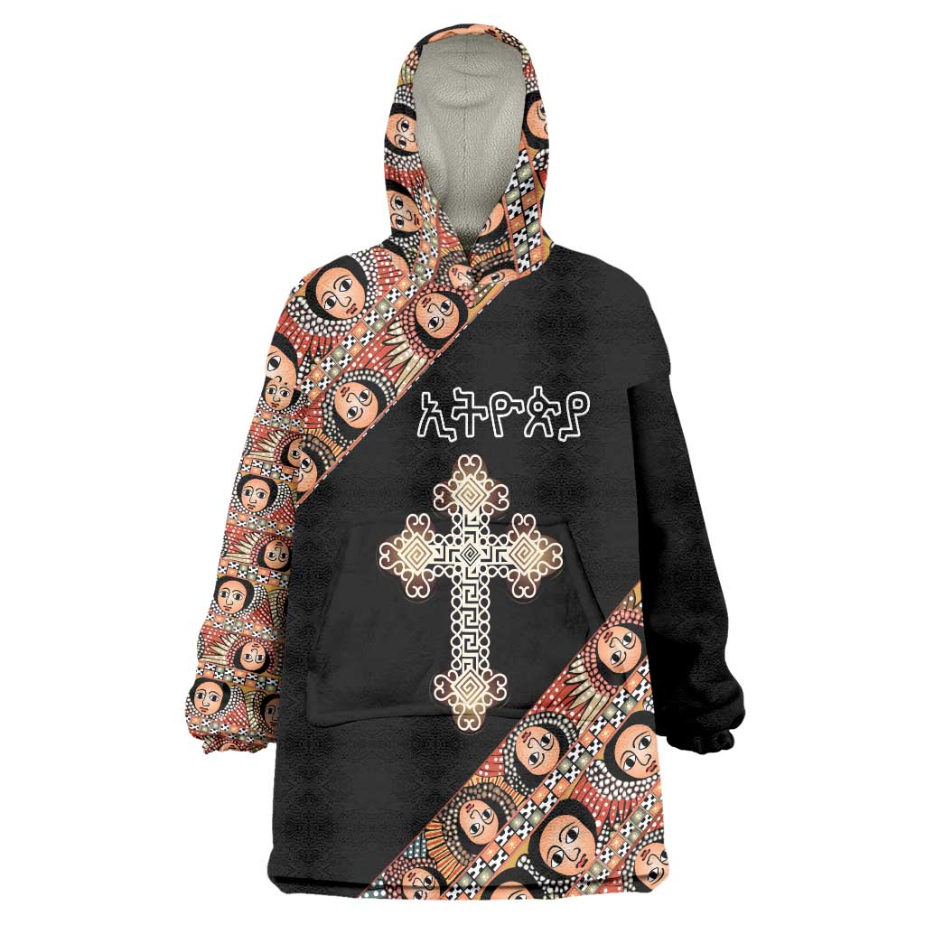 Personalized Ethiopian Orthodox Church Angel Wearable Blanket Hoodie Black Color