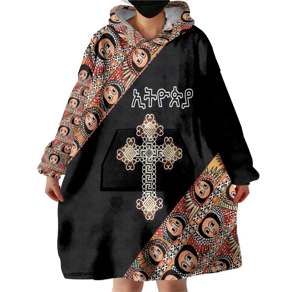 Personalized Ethiopian Orthodox Church Angel Wearable Blanket Hoodie Black Color