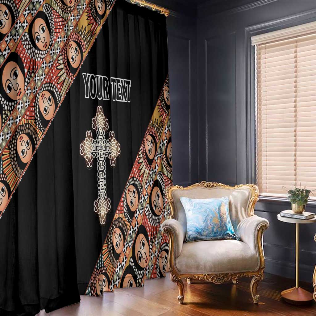 Personalized Ethiopian Orthodox Church Angel Window Curtain Black Color
