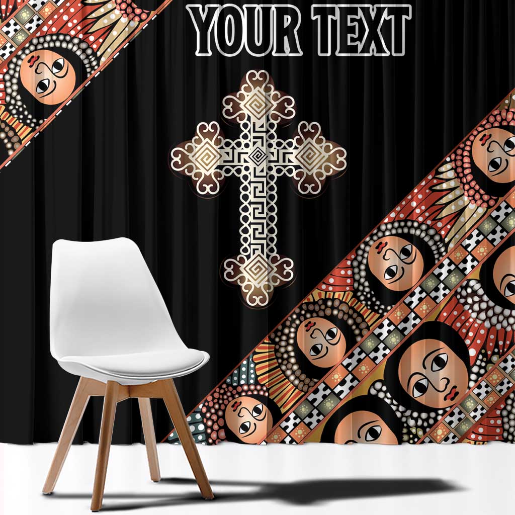 Personalized Ethiopian Orthodox Church Angel Window Curtain Black Color