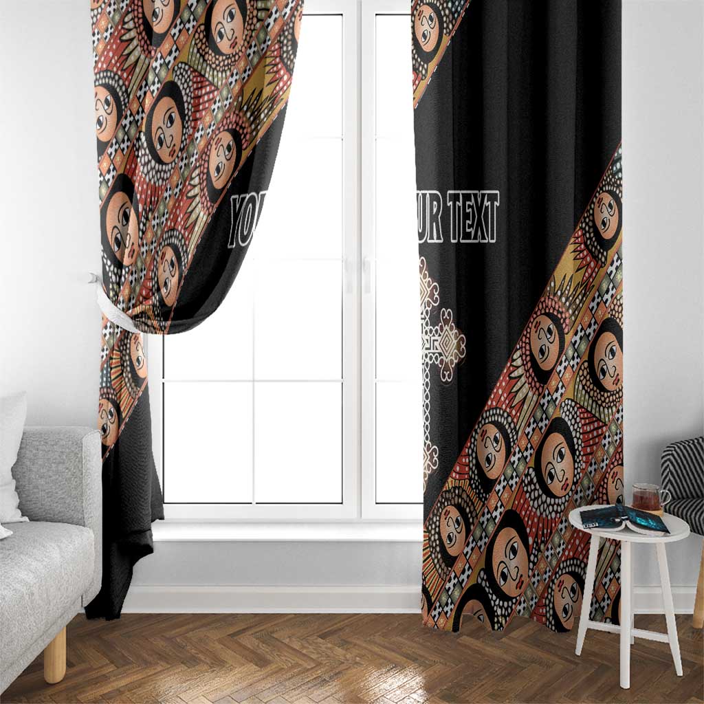 Personalized Ethiopian Orthodox Church Angel Window Curtain Black Color