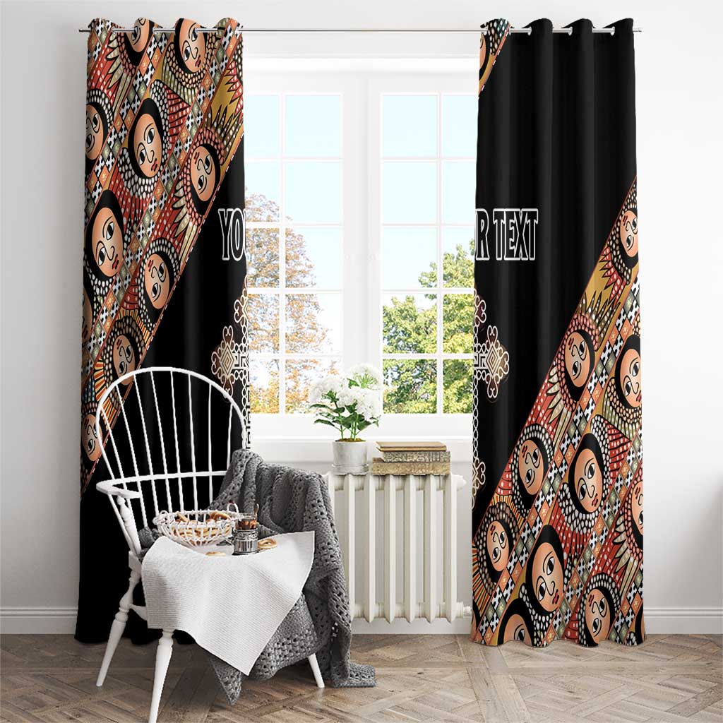 Personalized Ethiopian Orthodox Church Angel Window Curtain Black Color