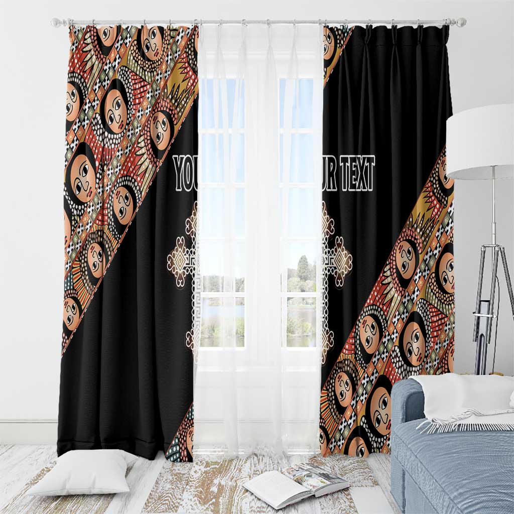 Personalized Ethiopian Orthodox Church Angel Window Curtain Black Color