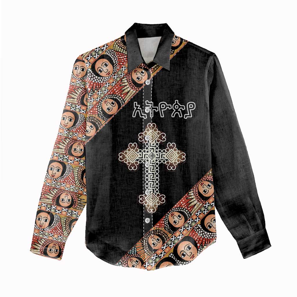 Personalized Ethiopian Orthodox Church Angel Women Casual Shirt Black Color
