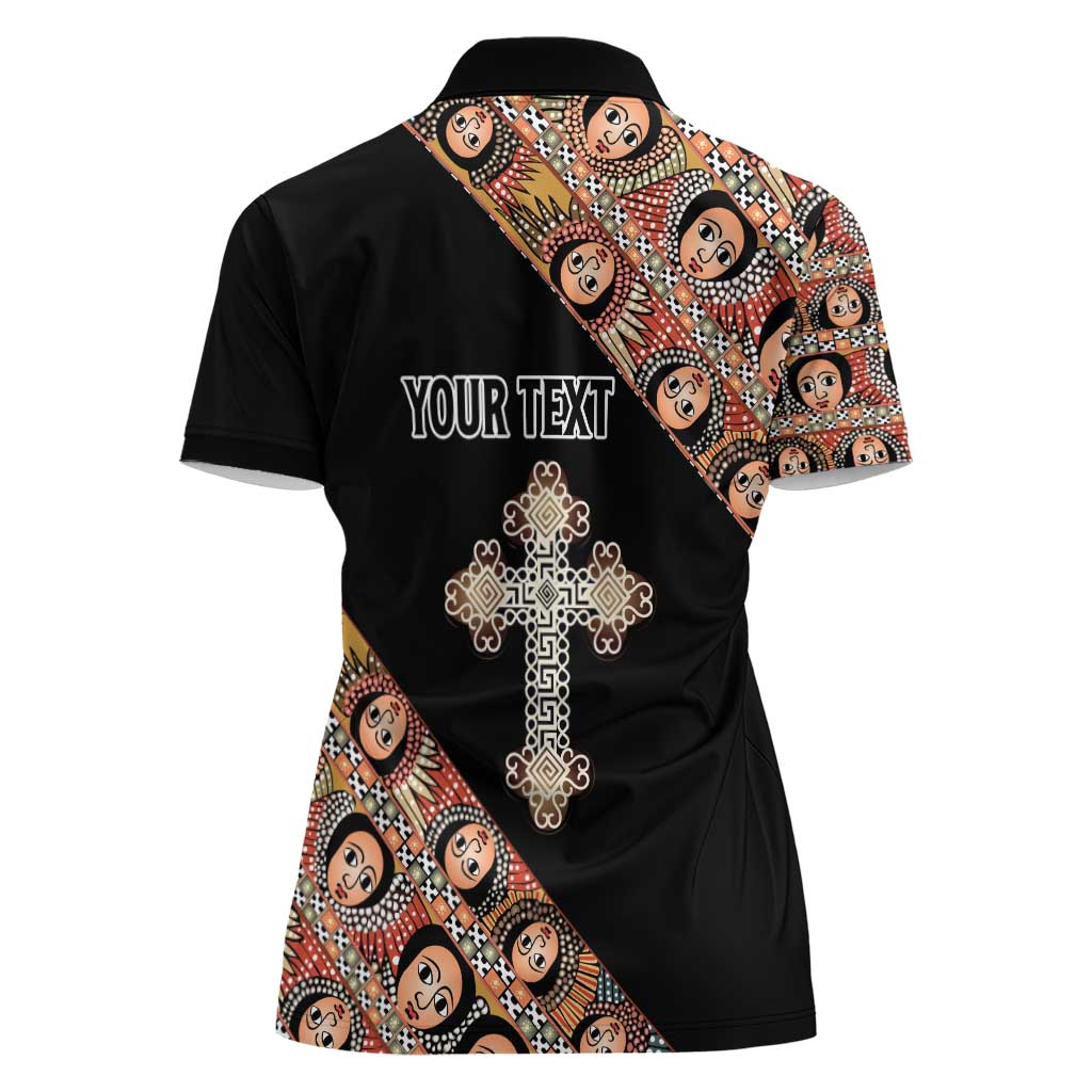 Personalized Ethiopian Orthodox Church Angel Women Polo Shirt Black Color