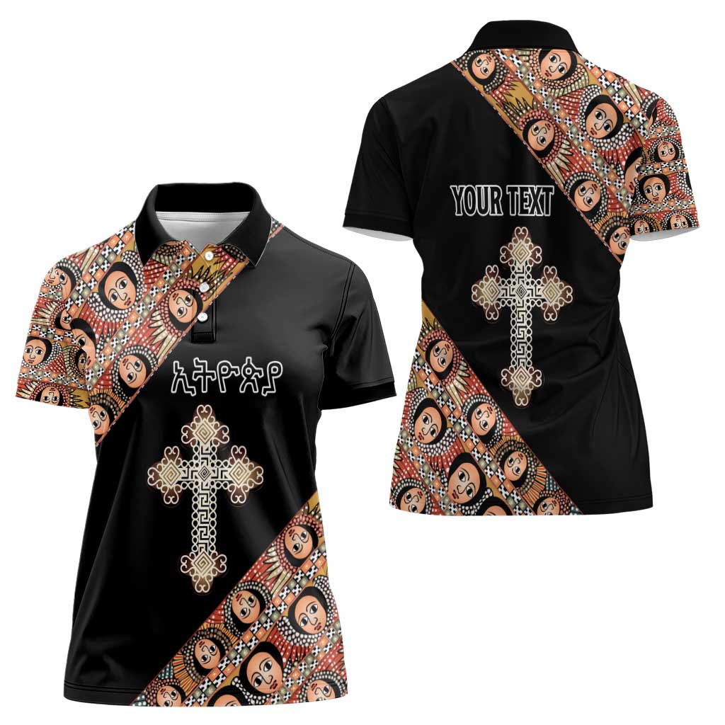 Personalized Ethiopian Orthodox Church Angel Women Polo Shirt Black Color