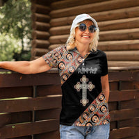Personalized Ethiopian Orthodox Church Angel Women Polo Shirt Black Color