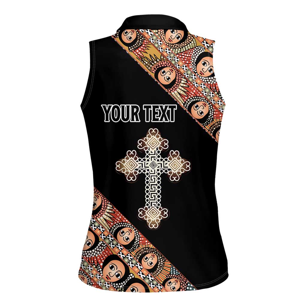 Personalized Ethiopian Orthodox Church Angel Women Sleeveless Polo Shirt Black Color