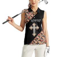 Personalized Ethiopian Orthodox Church Angel Women Sleeveless Polo Shirt Black Color